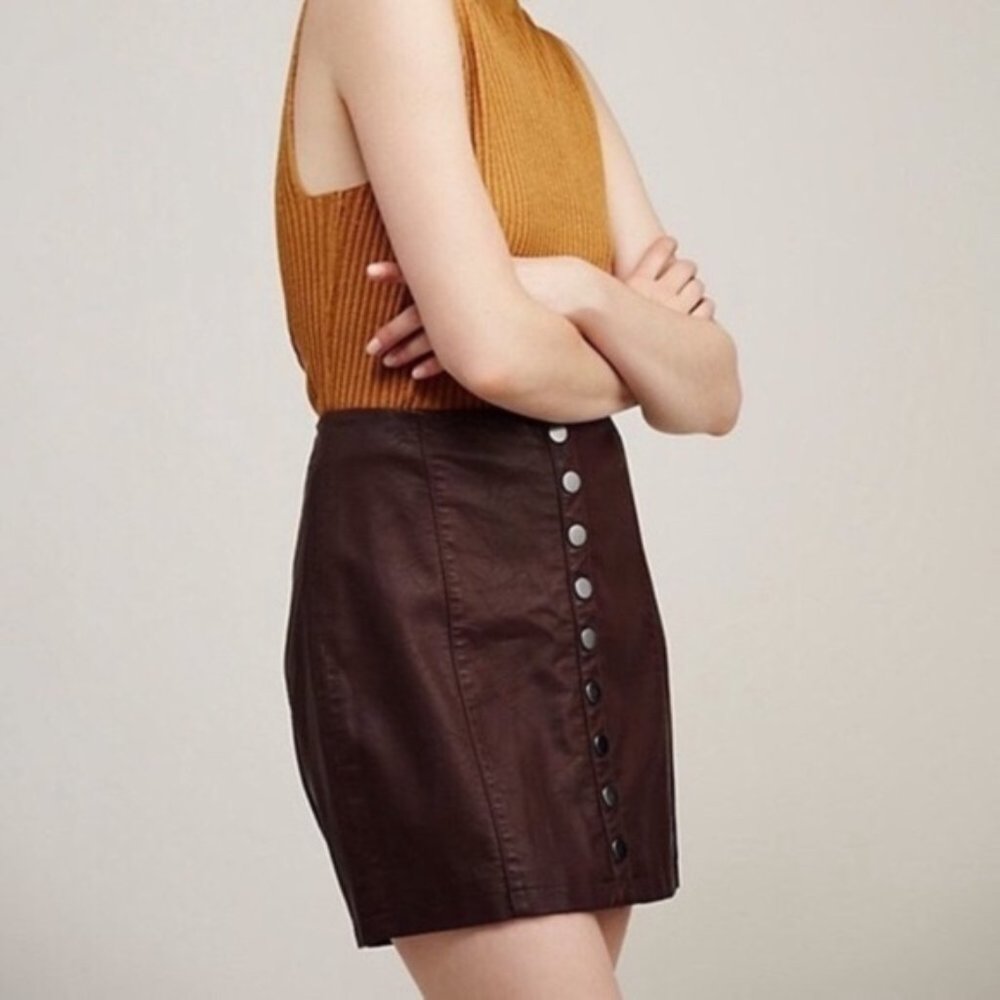 Free People Oh Snap Faux Leather Button Skirt